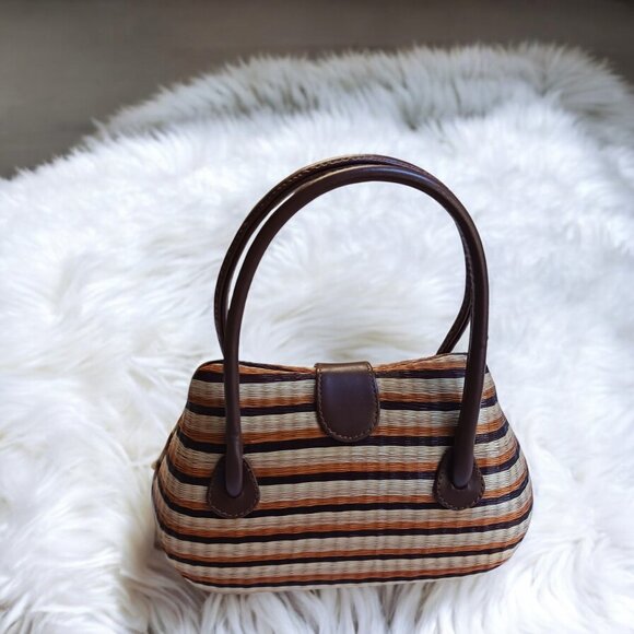 Le Sac for Kultura Structured Woven Straw Handbag Velvet Lined Top Handle NWT - Picture 5 of 11